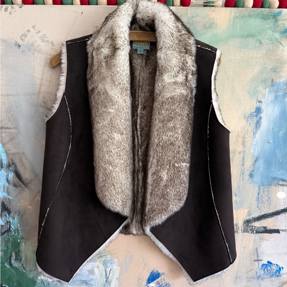 C&C California Faux Fur Vest in Brown and Cream